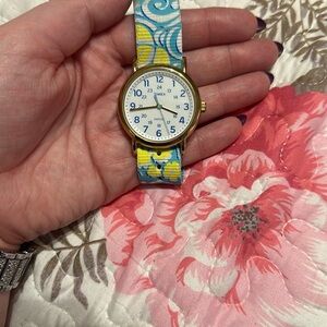 Timex Women's Watch with Blue and Yellow Floral Strap